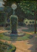 Johannes Martini Park mit Skulptur und Lampe oil on canvas